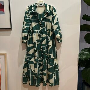 Zara green and cream dress. Long sleeved, perfect condition